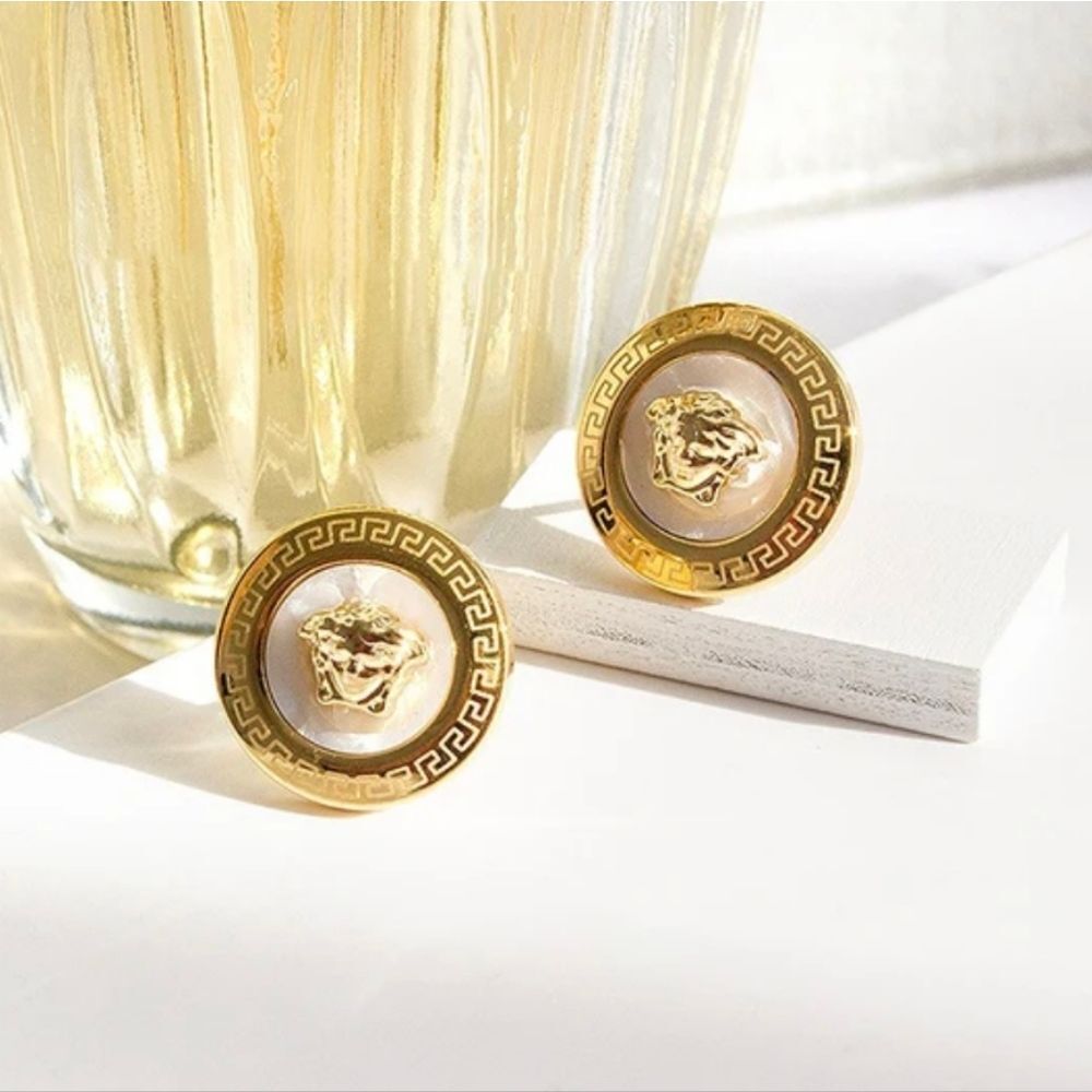 Designer Inspired Luxury 18K Gold Plated Stud Round Medusa Earrings